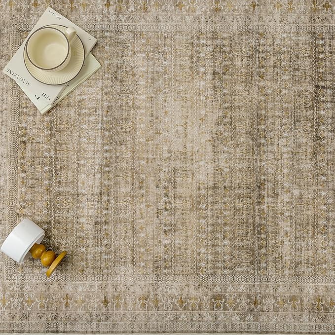 Brown 6x9 Area Rug for Living Room Washable Vintage Distressed Large Carpet Bedroom Low Pile Non Slip Indoor Soft Retro Throw Accent Rug Office Kitchen Bathroom Dining Room