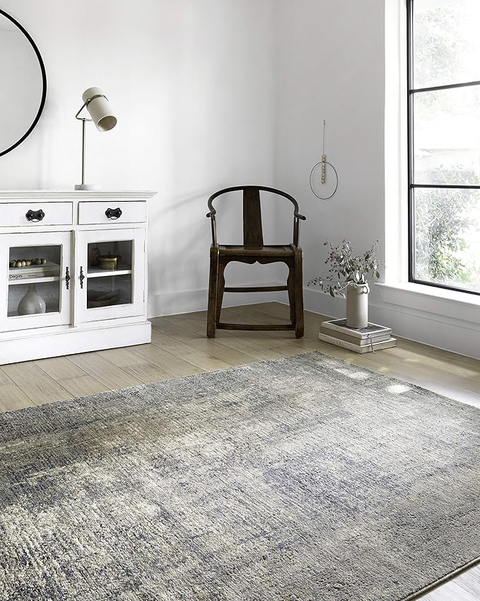 Loloi Teagan Collection TEA-05 Denim/Slate 2'-8" x 4' Accent Rug, Large, Soft Neutral Rug, High-Traffic for Living Room, Bedroom, Home Office, Dining Area