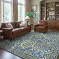 Bavni Floral Dark Blue Area Rugs 8x10, Vintage Boho Carpet Machine Washable, Non Slip Soft Low Pile Thin Rug for Bedroom, Living Room, Dining Room, Nursery
