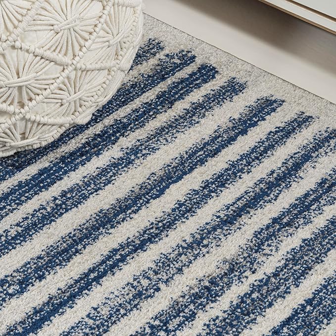 JONATHAN Y Khalil Modern Berber Stripe Cream/Navy Indoor Area Rug, 5x8, Contemporary, Bohemian, Easy-Cleaning for Living Room, Bedroom, Kitchen, Pet Friendly, Non-Shedding (MOH207E-5)