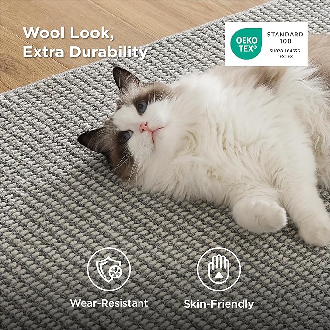 Bedsure 6x9 Faux Wool Area Rugs for Living Room, Machine Washable Carpet, Non-Slip Backing, Pet Friendly Throw Rug for Bedroom Dining Room, Gray
