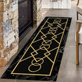 Luxury Gold Stamped Texture Hallway Runner Rug for Walkway, 4x10ft, Abstract Black Marble Background Entrance Carpets, Minimalist Geometric Decoration Absorbent Mat for Floor Office