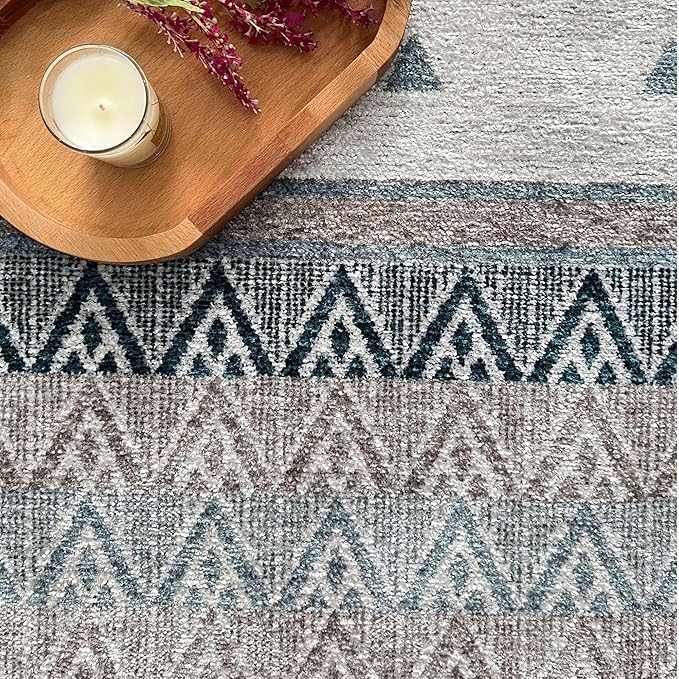 Alfa Rich 7x10 Blue Cream Off White Washable Area Rugs for Living Room Bedroom Kitchen Decor Cotton