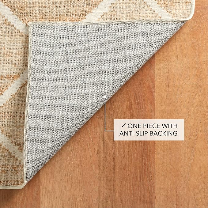 Dash and Albert Kali Machine Washable Area Rug - 4' x 6' Natural - Diamond Accent Rug - Anti-Slip Backing, Lightweight, Machine Washable, High Traffic Areas Kitchen, Mudroom, Laundry Room