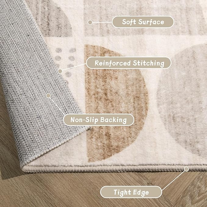 MUJOO 8x10 Area Rugs,Washable Rugs for Living Room Bedroom Dining Room,Large Boho Throw Floor Carpet Non Slip Soft Modern Abstract Bohemian Neutral Beige
