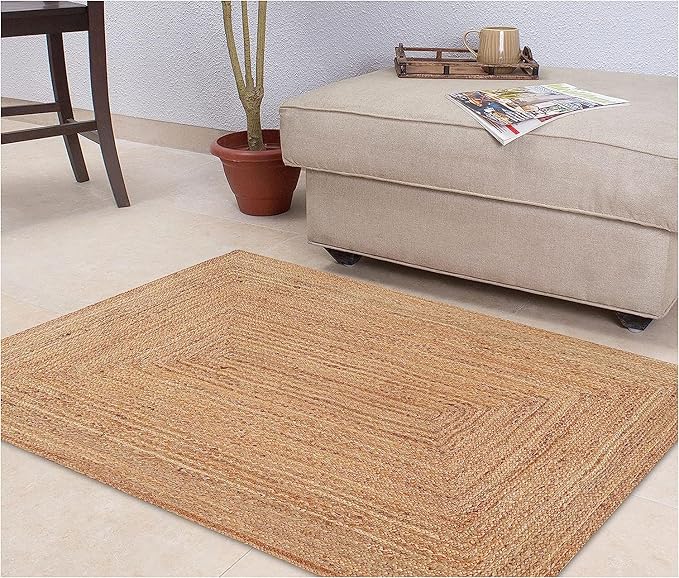 KEMA Jute Braided Area Rug, 8x10 Feet (96x120 Inches) - Rustic Vintage Braided Reversible Rectangular Rug, Shag Rugs for Bedroom, Jute Kitchen, Living Room, Floor