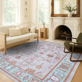 Fame Living Pink Oushak Rug, Modern, Vintage, Turkish, Eclectic, Floral, Pastel, Washable, Area Rugs for Living Room, Dining, Bedroom, Nursery, Girls, Boys, 5'9"x8'9"