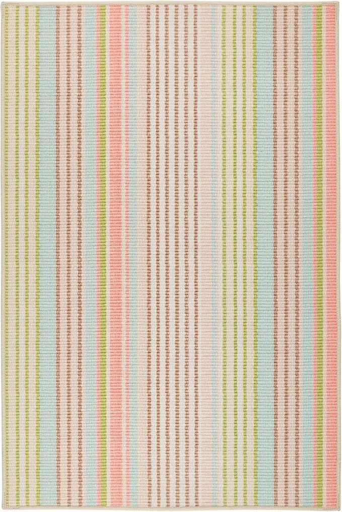 Dash and Albert Ana Ticking Machine Washable Area Rug - 2' x 3' Aqua Stripe Washable Accent Rug - Durable, High Traffic Area Kitchen, Hallway, Bedroom