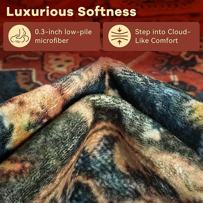 YJ.GWL Area Rugs for Living Room 4x6 Machine Washable Rugs for Bedroom, Non Slip Floral Vintage Rug Indoor Carpet, Stain Resistant Throw Rug for Dining Room Kitchen, Orange-Red