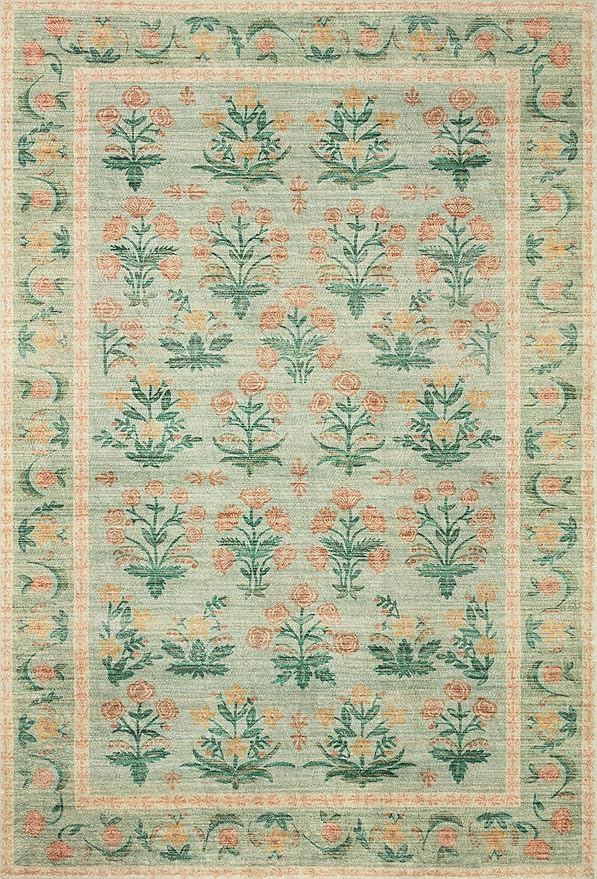 Loloi Rifle Paper Co. Eden Collection EDE-01 Mughal Rose Moss 2'-6" x 11'-6" Runner Rug feat. CloudPile™