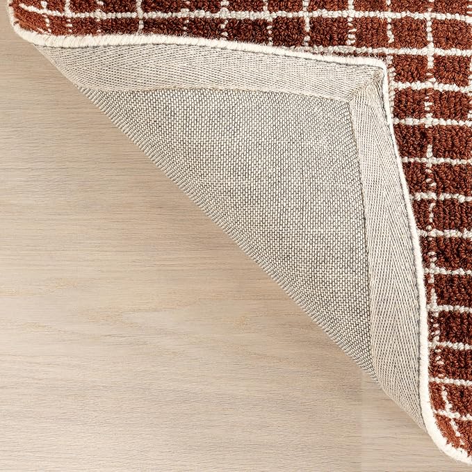 Rugs USA 7'6" x 9'6" Melrose Checked Wool Indoor Area Rug, Contemporary Farmhouse Chestnut/Ivory for Living Room, Bedroom, Office, Entryway, Hallway