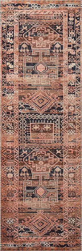 Loloi Layla Collection LAY-14 Mocha/Blush 7'-6" x 9'-6" .13" Thick Area Rug, Soft, Durable, Vintage Inspired, Distressed, Low Pile, Non-Shedding, Easy Clean, Printed, Living Room Rug
