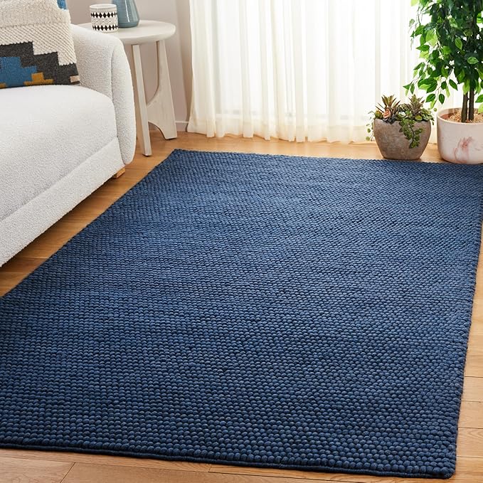 SAFAVIEH Area Rug 6x9 - Natura Collection - Navy & Blue, Handmade Wool Blend, Textured Design, Ideal for Living Room, Bedroom, Dining Space (NAT620M)