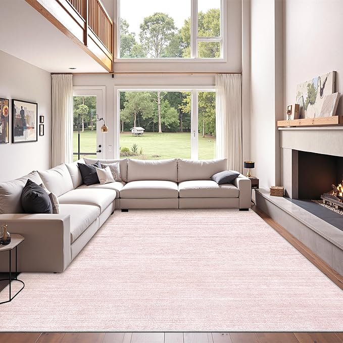 Art&Tuft Washable Rugs 5x7, Low Pile Area Rugs for Living Room - Non Slip and Stain Resistant Soft Thin 5x7 Rug for Bedroom, Dining Room, Kitchen, Office, Lightpink
