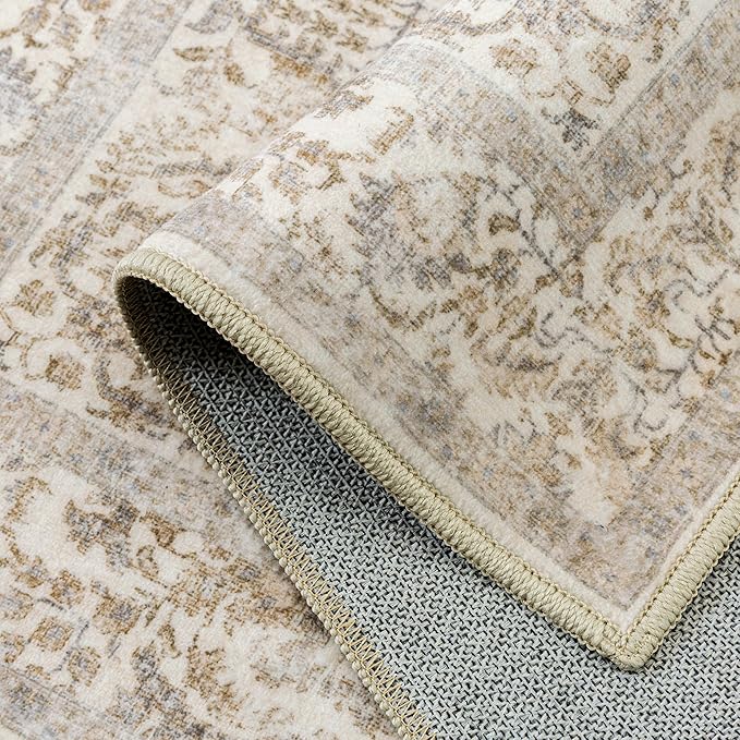 Light Brown Entryway Area Rug 2x3 Door Mat Machine Washable Kitchen Vintage Distressed Non Slip Carpet Indoor Retro Floral Accent Throw Small Rug for Bathroom Office Bedroom Dining Room