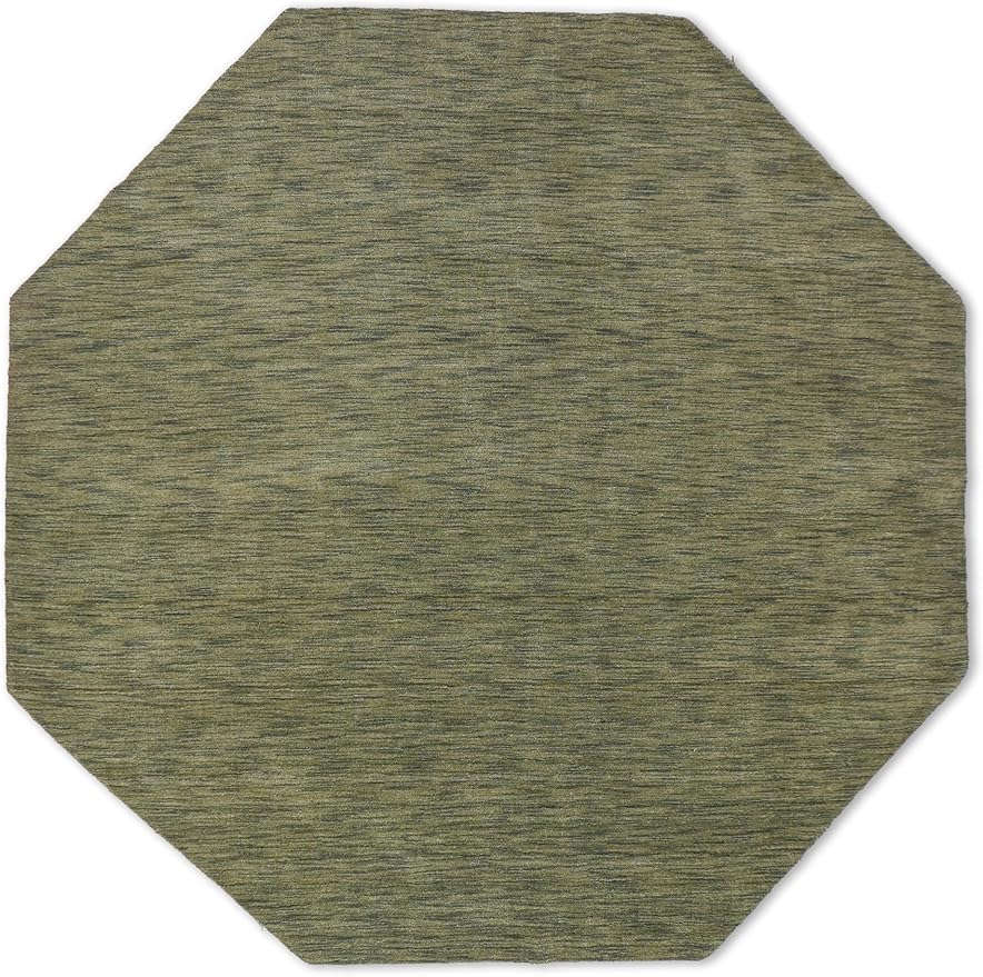 Hand Knotted Loom Wool ECO-Friendly Area Rugs - 8'x8', Octagon, Green Color, Solid Plain Design, High Pile Thick Handmade Anti Skid Area Rugs for Living Room, Bed Room (L00111)