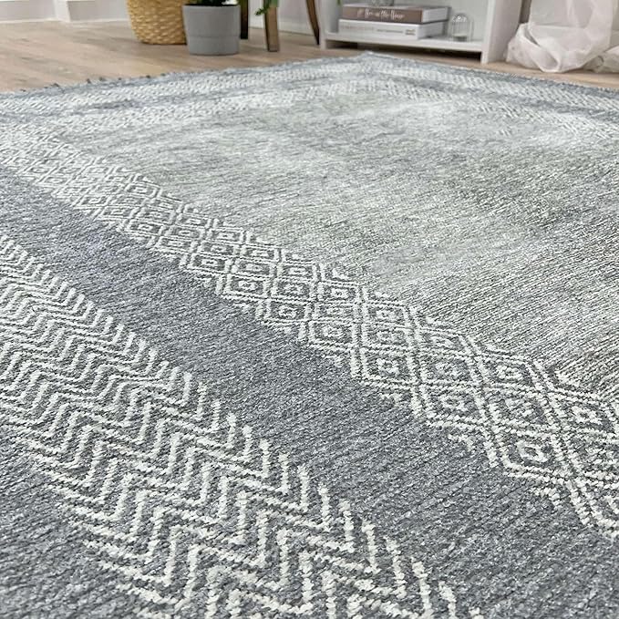 Alfa Rich 4x6 Light Gray Washable Area Rugs for Living Room Bedroom Kitchen Dining Cotton Decor Rug