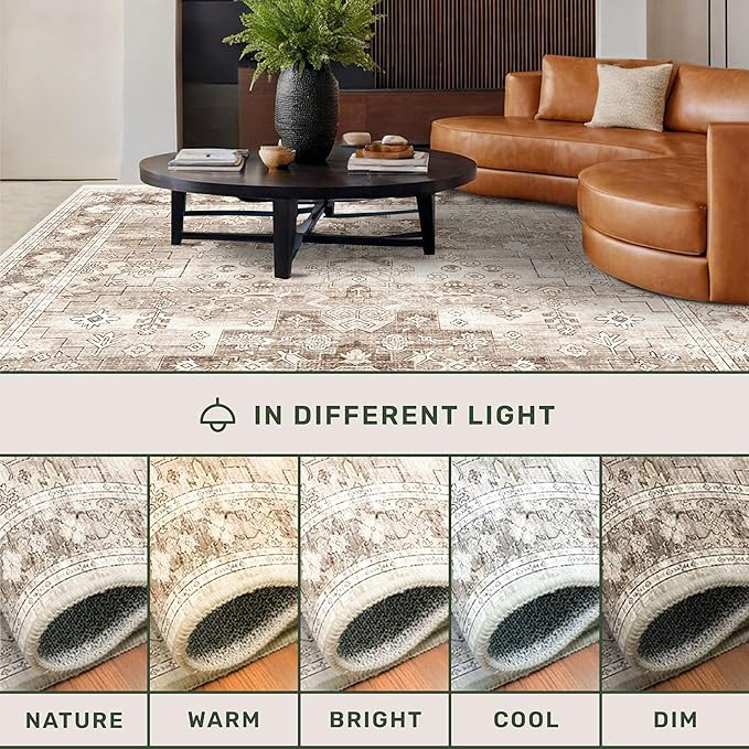 Non Slip Hallway Runner Rug - 2 x 10 Runner Rug, Washable & Waterproof Kitchen Floor Mat - Extra Long Neutral Farmhouse Boho Design Décor (2x10 Beige/Latte)