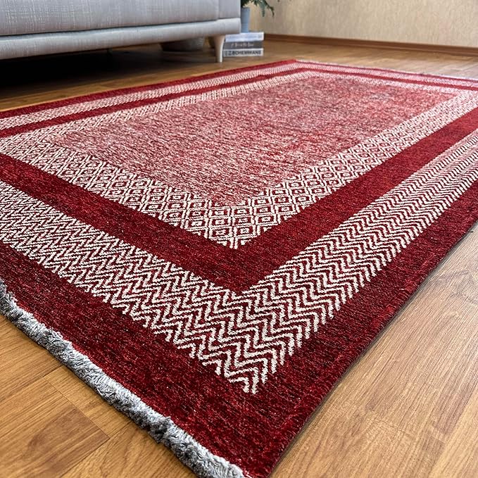 Alfa Rich 3x5 Red Burgundy Washable Area Rugs for Living Room Bedroom Kitchen Dining Cotton Runner