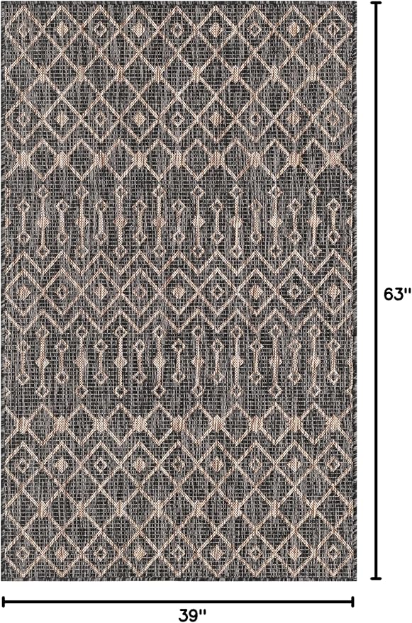 Unique Loom Outdoor Trellis Collection Area Rug - Tribal Trellis (3' 3" x 5' 3" Rectangle, Charcoal Gray/ Natural)