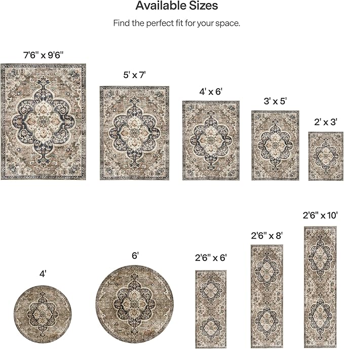 ReaLife Rugs Machine Washable Area Rug Runner - Living Room Bedroom Bathroom Kitchen Entryway Office - Padded Low Pile Stain Resistant Premium - Boho Farmhouse Vintage - Joy - Brown Beige 2'6" x 8'