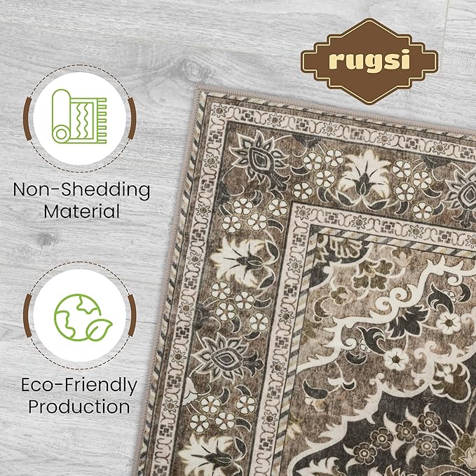 Washable Runner Rug 3x8 | Non Slip Rug Runners for Hallways, Entryways, Kitchens, Bathrooms, Bedrooms | Ultra-Soft Flannel Carpet Runners with Rubber Backing (Black Brown, 3x8)