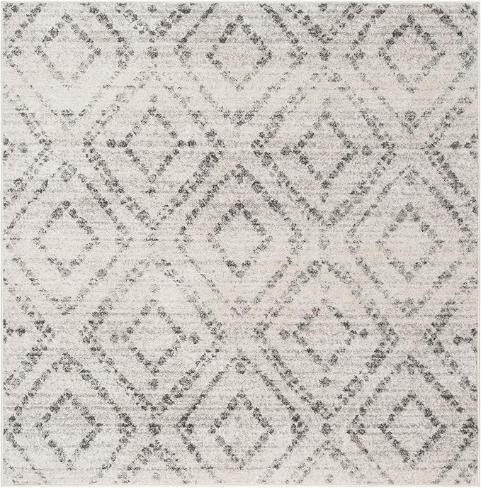 SAFAVIEH Adirondack Collection Area Rug - 3' Square, Light Grey & Grey, Modern Diamond Distressed Design, Non-Shedding & Easy Care, Ideal for High Traffic Areas in Living Room, Bedroom (ADR131C)
