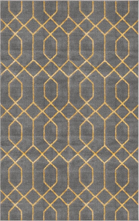 Unique Loom Glam Collection Area Rug - Trellis (3' 3' x 5' 3' Rectangle, Gray Gold/ Gold)