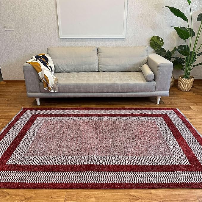 Alfa Rich 4x6 Red Burgundy Washable Area Rugs for Living Room Bedroom Kitchen Cotton Rug