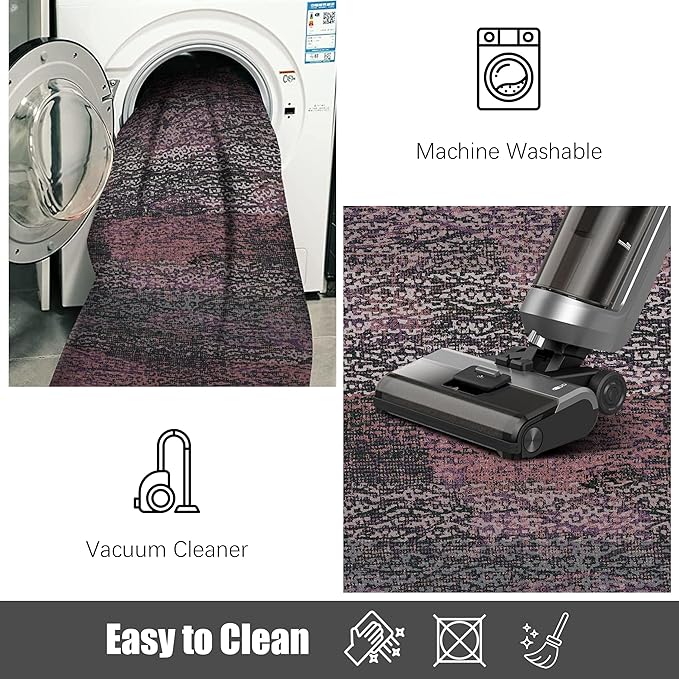 RUGSURE Washable Area Rug - 1/6 Thick - Stain & Water Resistant Non-Slip - Resistant Rug for Living Room, Bedroom, Nursery, Pet & Child Friendly, Vintage Charm Area Rugs (Burgundy, 5' x 7')