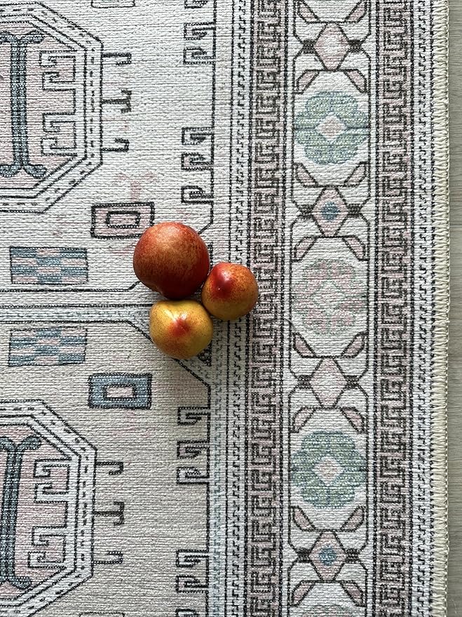 Fame Living Faded Oushak Rug, Turkish Vintage Floral Pastel Large Oversized Area Rugs for Living Room Dining Bedroom Kitchen Bathroom Nursery (848BrCr, 5' x 6'9")