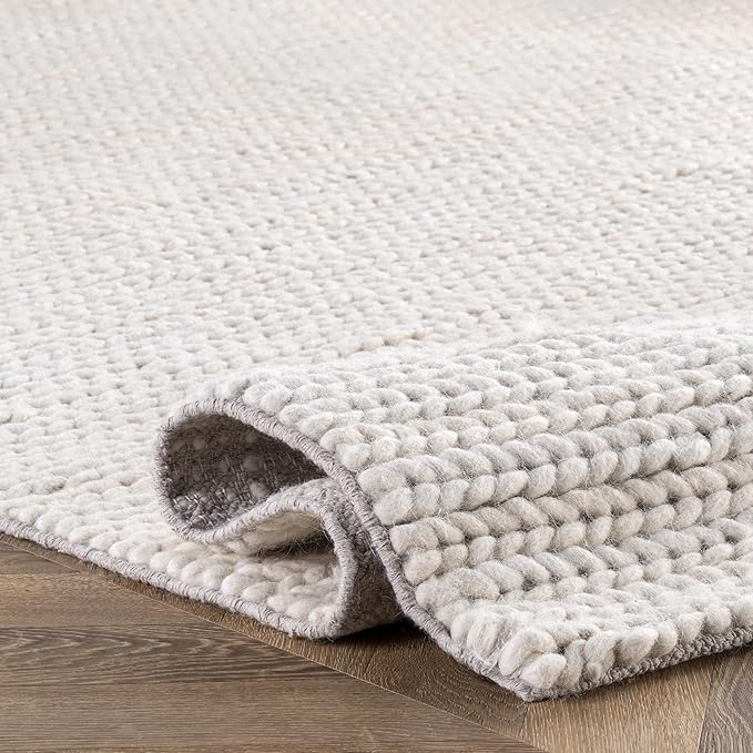 Nuloom Penelope Off-White/Ivory, 10' Square, Hand-Braided, Wool & Cotton, Soft and Textured, High Traffic, Stain Resistant, Easy Clean, Durable Area Rug for Bedroom, Living Room, Dining, Entryway