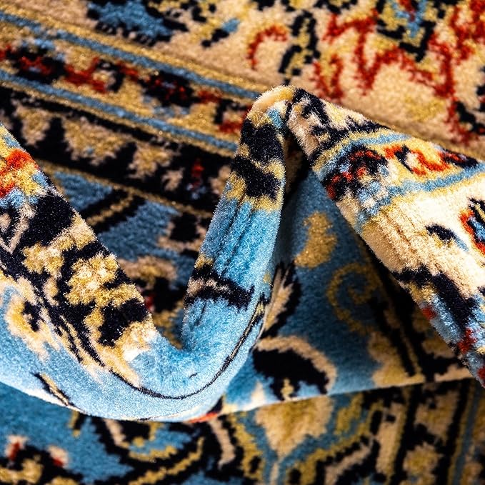 Rugs.com Yasmin Collection Rug – 10 Ft Runner Light Blue Medium Rug Perfect for Hallways, Entryways
