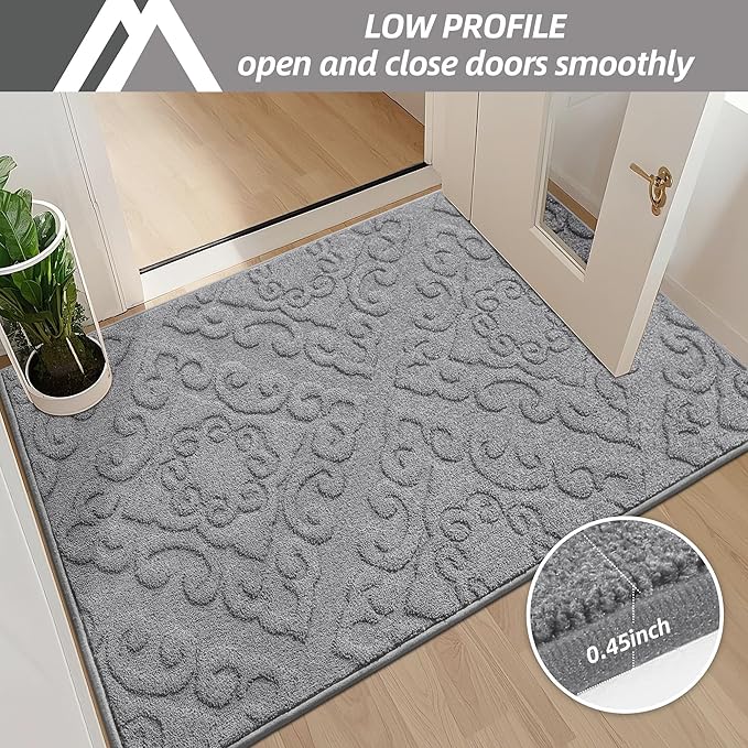COSY HOMEER Door Mat 32”x48”,Absorbent Dirt Trapper Entryway Rugs,Non-Slip Welcome Mat,Washable Entry Rugs,Low Pile Doormat for Front Back Door,Wet Shoes & Paws,Grey