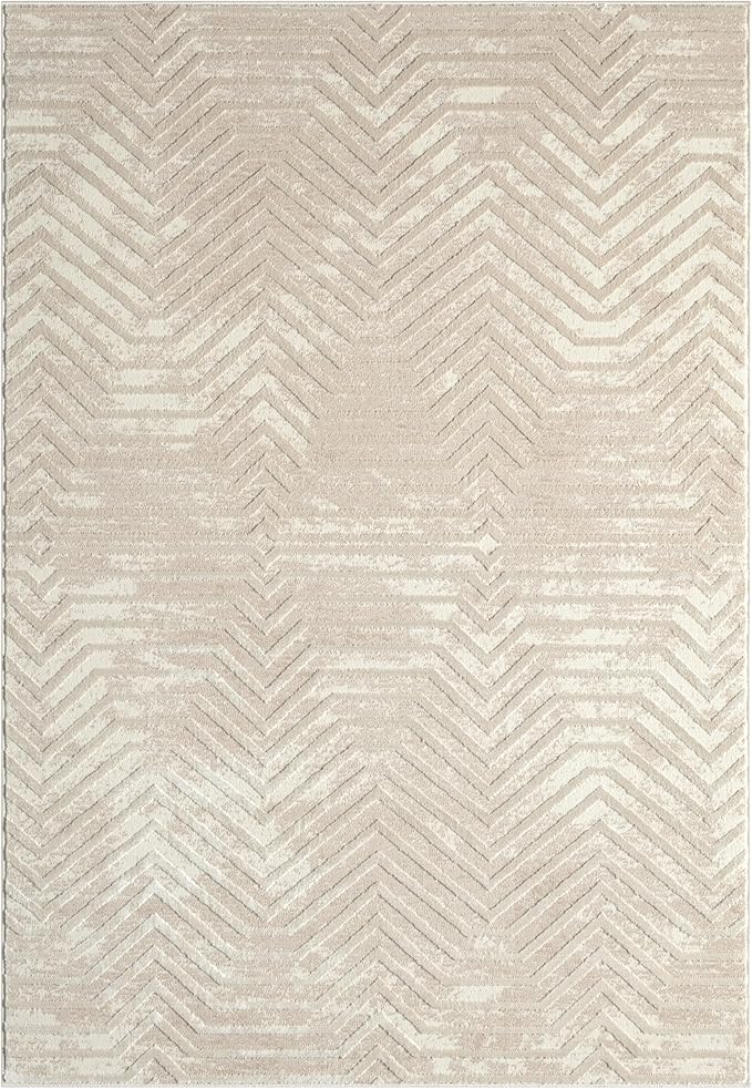 Abani Terra Cream 6' x 9' Area Rug for Living Room, Bedroom - Geometric Lines Pattern - Durable & Easy to Clean