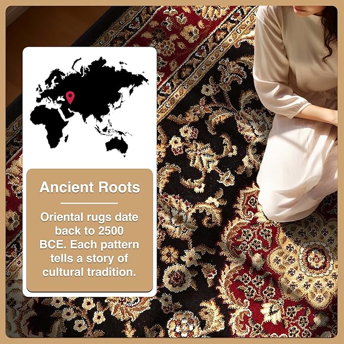 Well Woven Barclay Collection Medallion Kashan Black 5 ft Round Rug - for Living Room, Bedroom, and Dining Room