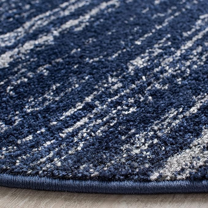 SAFAVIEH Adirondack Collection Area Rug - 4' Round, Navy & Grey, Modern Ombre Design, Non Shedding & Easy to Clean, Ideal for Living Room, Bedroom, Office, Dining Space (ADR113E)