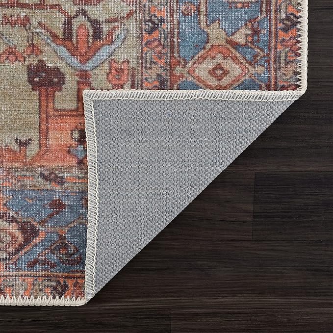 Bloom Rugs Washable 6' x 9' Rug - Terracotta/Blue Traditional Area Rug for Living Room, Bedroom, Dining Room, and Kitchen - Exact Size: 6' x 9'