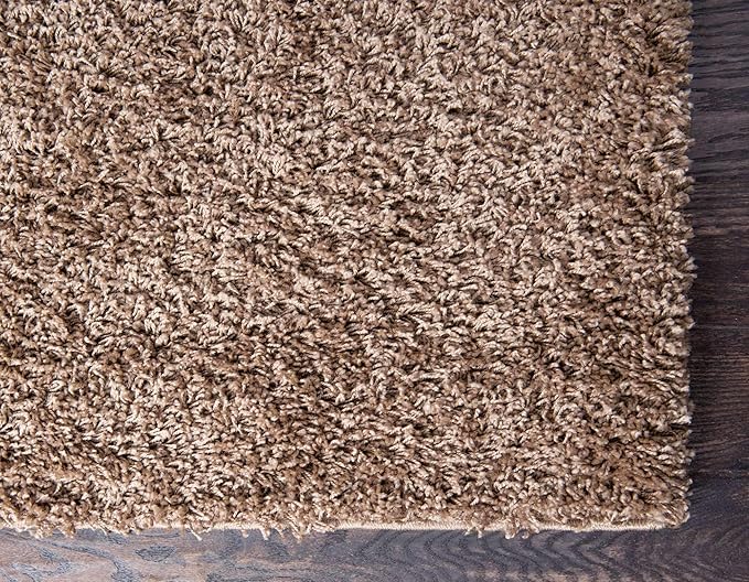 Unique Loom Solid Shag Collection Area Rug (8' x 10' Rectangle, Sandy Brown)