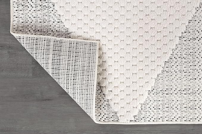 Modern Micro Loop Indoor Area Rugs for Living Room Bedroom Kitchen Geometric Triangle White 5x7 Luxury Durable Low and High Pile Non-Shedding Stain Resistant Soft Area Carpet 5 x 7