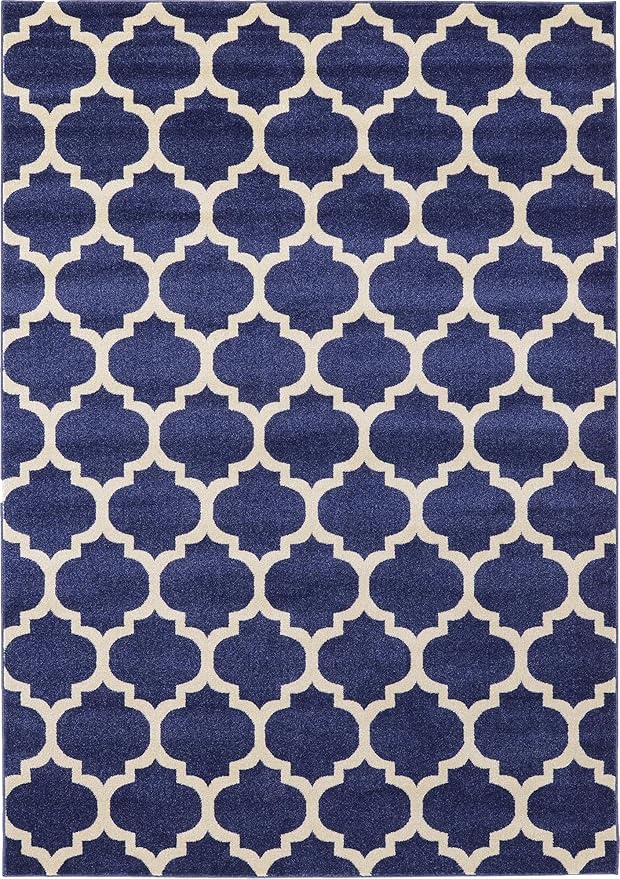 Rugs.com Lattice Collection Rug – 7' x 10' Dark Blue Medium Rug Perfect for Bedrooms, Dining Rooms, Living Rooms