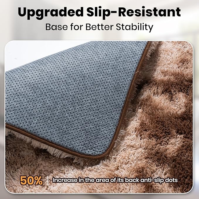 Zentavio Area Rugs for Living Room Large Rugs for Bedroom 5x8 Soft Carpet Fluffy Furry Shag Aesthetic Plush High Pile Gray Throw Rug for Nursery Kids Room Dorm Tie-Dyed Coffee