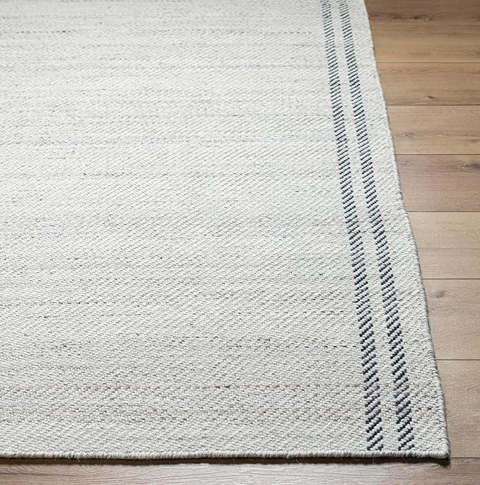 Mark&Day Wool Rugs, 6x9 Janmichael Solid and Border Gray/Ivory Area Rug, Grey Ivory Black Carpet for Living Room, Bedroom or Kitchen (6' x 9')