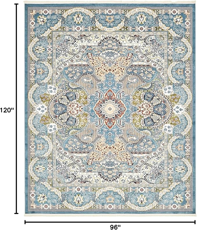 Unique Loom Narenj Collection Classic Traditional Medallion Textured Design Area Rug, 8 x 10 ft, Blue/Tan