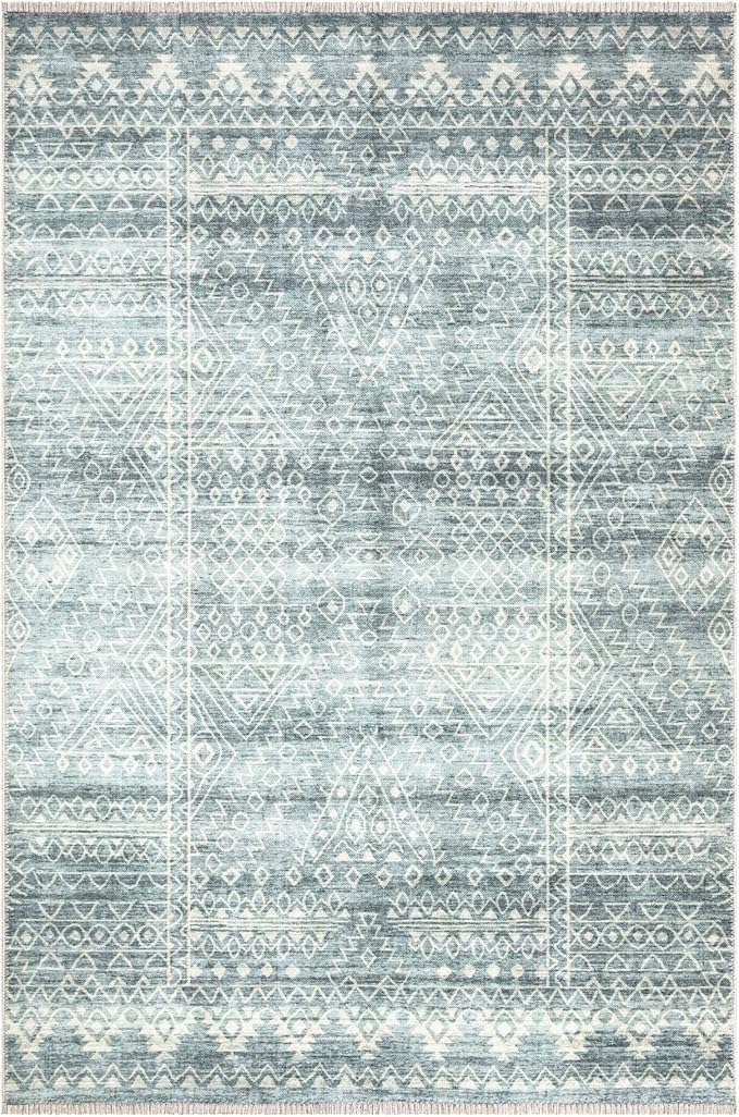 Bloom Rugs Caria Washable Non-Slip 4x6 Rug - Teal/Ivory Geometric Area Rug for Living Room, Bedroom, Dining Room, and Kitchen - Exact Size: 4' x 6'