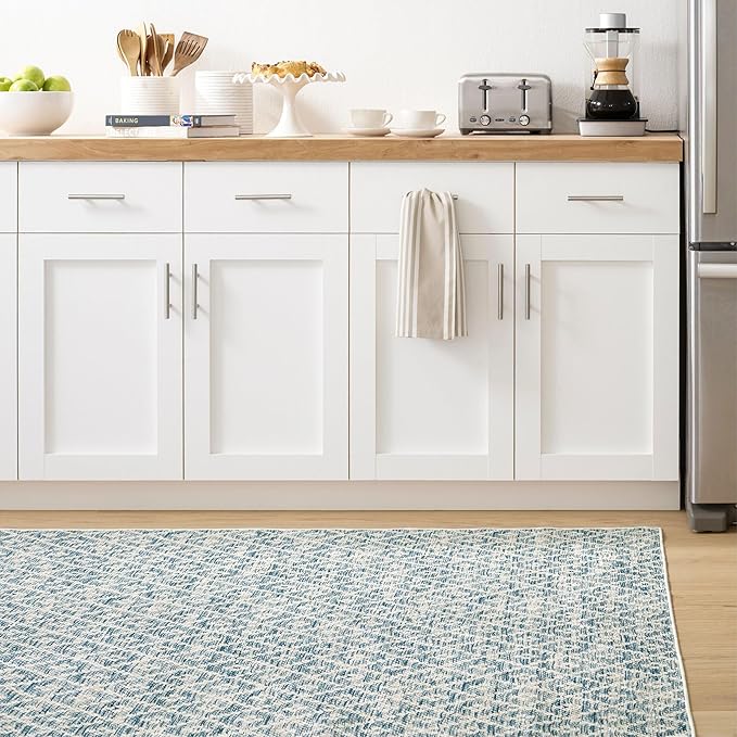 Dash and Albert Melange Diamond Machine Washable Area Rug - Runner - 2.5' x 8' Blue - Diamond Accent Rug - Anti-Slip Backing, Lightweight, Machine Washable, High Traffic Area Kitchen, Mudroom