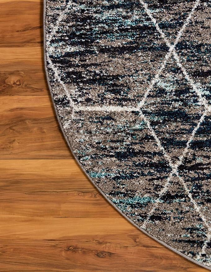 Unique Loom Trellis Frieze Collection Area Rug - Geometric (5' x 8' Oval, Blue Multi/ Ivory)