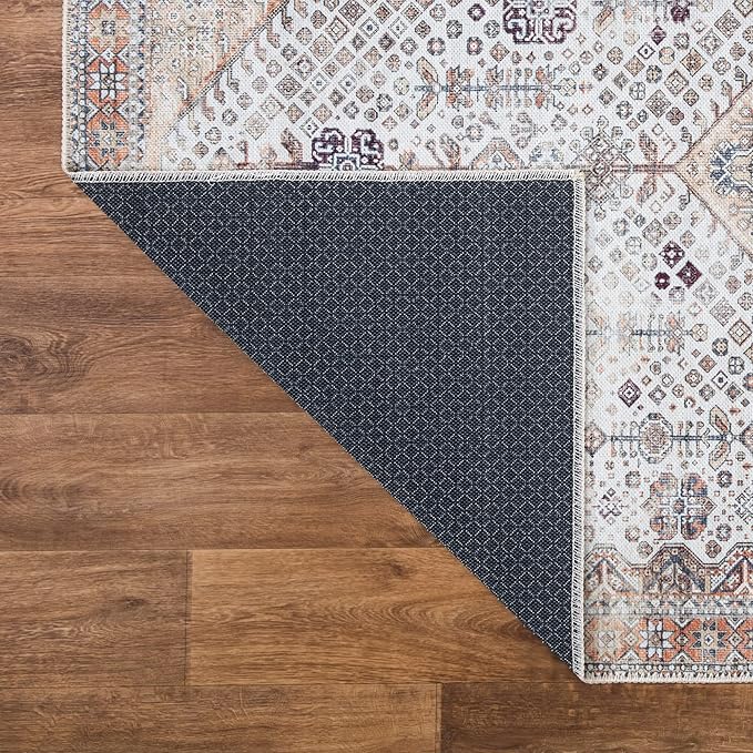 Bloom Rugs Washable Non-Slip 12 ft Runner - Sand/Orange/Purple Traditional Medallion Runner for Entryway, Hallway, Bathroom, and Kitchen - Exact Size: 2.5' x 12'
