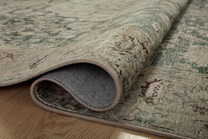 Loloi Magnolia Home by Joanna Gaines Sinclair Collection SIN-05 Jade/Sand 5'-0" x 7'-0", .25" Pile Height, Machine Washable, Area Rug