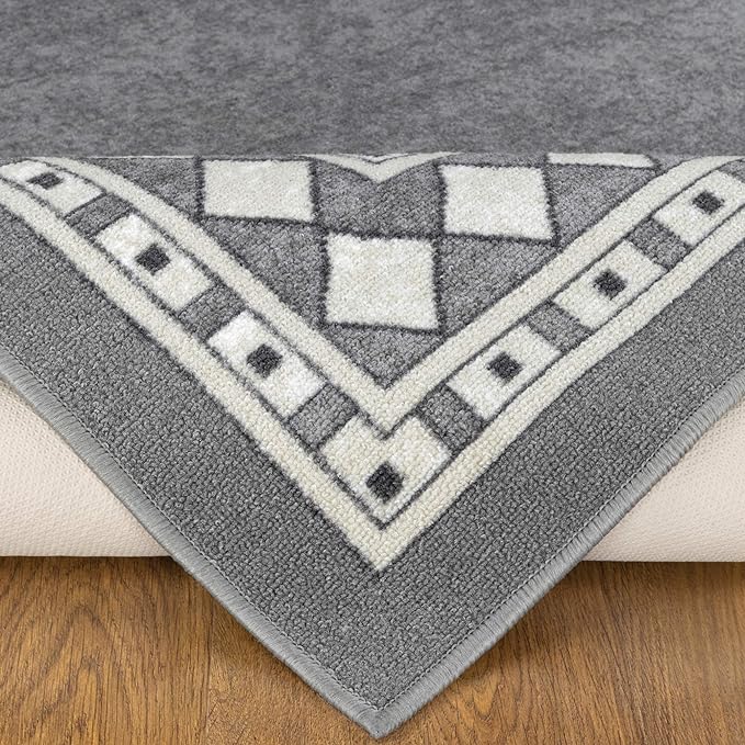 Antep Rugs Alfombras Modern Bordered 3x5 Non-Skid (Non-Slip) Low Profile Pile Rubber Backing Indoor Area Rugs (Gray, 3' x 5')